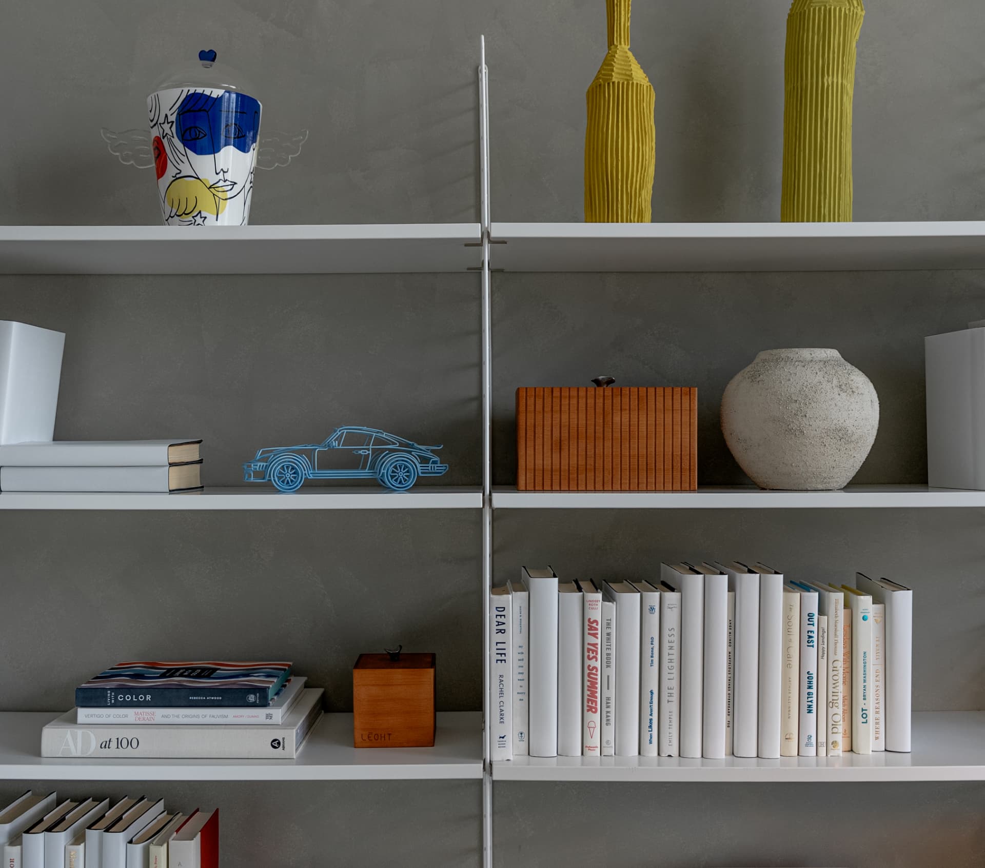 A Lēoht bamboo box kept on a styled bookshelf
